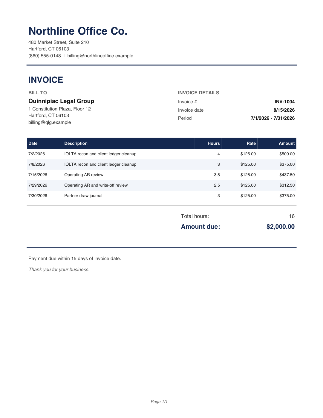 Sample professional invoice PDF preview